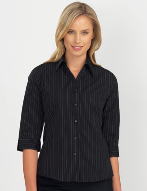 Picture of John Kevin Uniforms-106 Black-Womens 3/4 Sleeve Fine Stripe