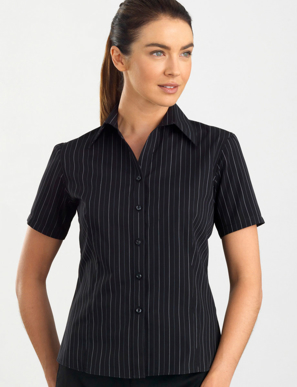 Picture of John Kevin Uniforms-107 Black-Womens Short Sleeve Fine Stripe