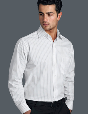 Picture of John Kevin Uniforms-206 White-Mens Long Sleeve Fine Stripe