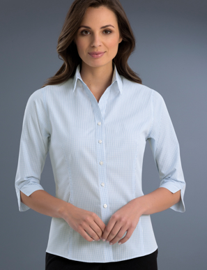 Picture of John Kevin Uniforms-724 Blue-Womens Slim Fit 3/4 Sleeve Mini Check