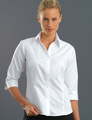Picture of John Kevin Uniforms-300 White-Womens 3/4 Sleeve Pinpoint Oxford
