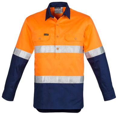 Picture of Syzmik Workwear-ZW550-Mens Hi Vis Closed Front L/S Shirt - Hoop Taped