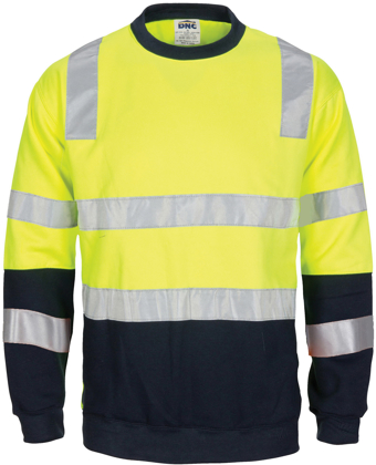 Picture of DNC Workwear HIVIS 2 tone, crew-neck fleecy sweat shirt with shoulders, double hoop body and arms CSR R/Tape (3723)