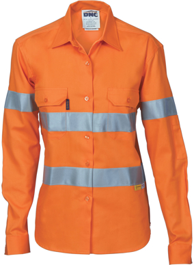 Picture of DNC Workwear Ladies Hi Vis Cool Breeze Long Sleeve Shirt - 3M Reflective Tape (3785)