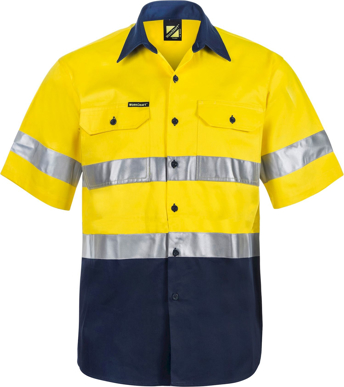 Picture of NCC Apparel Mens Hi Vis Two Tone Short Sleeve Cotton Drill Shirt With CSR Reflective Tape (WS4001)