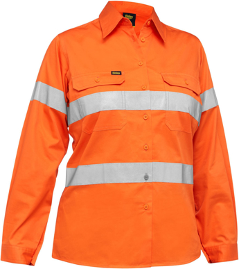 Picture of Bisley Workwear Womens Taped Hi Vis Cool Lightweight Drill Shirt (BL6897)