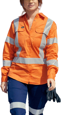 Picture of Bisley Workwear Womens X Taped Biomotion Hi Vis Cool Lightweight Drill Shirt (BL6166XT)
