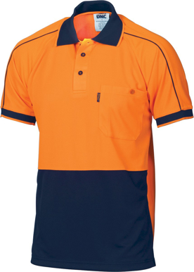 Picture of DNC Workwear Hi Vis Cool Breathe Double Piping Short Sleeve Polo (3753)