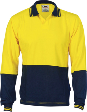 Picture of DNC Workwear Hi Vis Cool Breeze Cotton Jersey Food Industry Long Sleeve Polo (3906)
