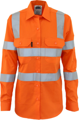 Picture of DNC Workwear Womens Taped Hi Vis Lightweight Cotton VIC Rail Shirt - CSR Reflective Tape (3742)