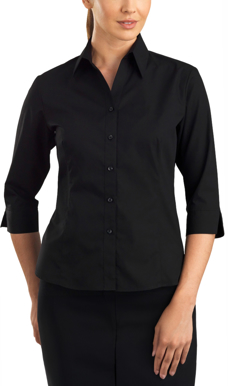 Picture of John Kevin Womens 3/4 Sleeve Poplin Shirt - Black (100 Black)