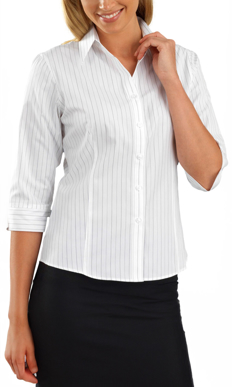 Picture of John Kevin Womens 3/4 Sleeve Fine Stripe Shirt - White (106 White)