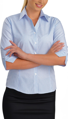 Picture of John Kevin Womens Mini Check 3/4 Sleeve Shirt (324 Blue)