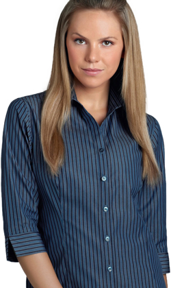 Picture of John Kevin Womens Bold Stripe 3/4 Sleeve Shirt (342 Slate)