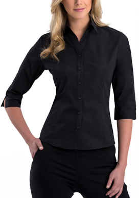 Picture of John Kevin Womens Poplin Slim Fit 3/4 Sleeve Shirt (700 Black)
