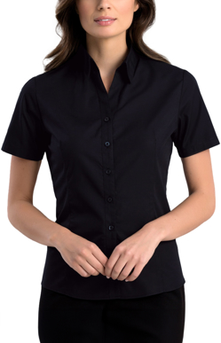 Picture of John Kevin Womens Poplin Slim Fit Short Sleeve Shirt (701 Black)