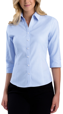 Picture of John Kevin Womens Pinpoint Oxford Slim Fit 3/4 Sleeve Shirt (738 Sky)