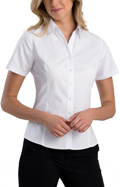 Picture of John Kevin Womens Pinpoint Oxford Slim Fit Short Sleeve Shirt (741 White)