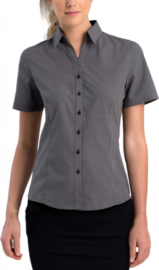 Picture of John Kevin Womens Small Check Slim Fit Short Sleeve Shirt (775 Charcoal)