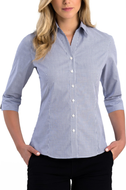 Picture of John Kevin Womens Square Check Slim Fit 3/4 Sleeve Shirt (776 Navy)
