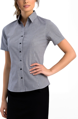 Picture of John Kevin Womens Small Check Slim Fit Short Sleeve Shirt (773 Black)