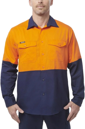 Picture of King Gee Workcool 2 Hi Vis Two Tone Long Sleeve Drill Work Shirt (K54870)