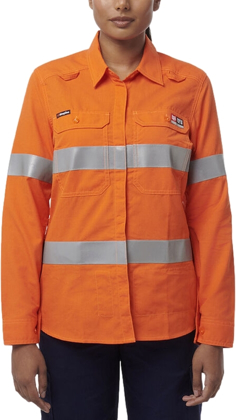 Picture of King Gee Womens Shieldtec Lenzing FR Hi Vis Open Front Taped Shirt (K84003)