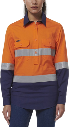 Picture of King Gee Womens Workcool Vented Closed Front Reflective Shirt (K44230)