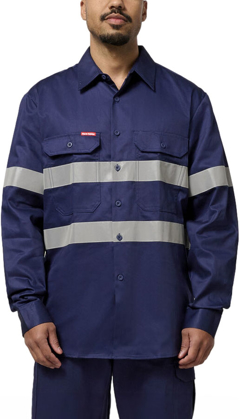 Picture of Hard Yakka Hi Vis Reflective Cotton Drill Long Sleeve Shirt (Y07227)