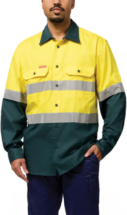 Picture of Hard Yakka Core Hi Vis 2 Tone Reflective Cotton Drill Shirt (Y04610)