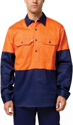 Picture of Hard Yakka Hi Vis 2 Tone Closed Front Long Sleeve Shirt with Gusset (Y07984)